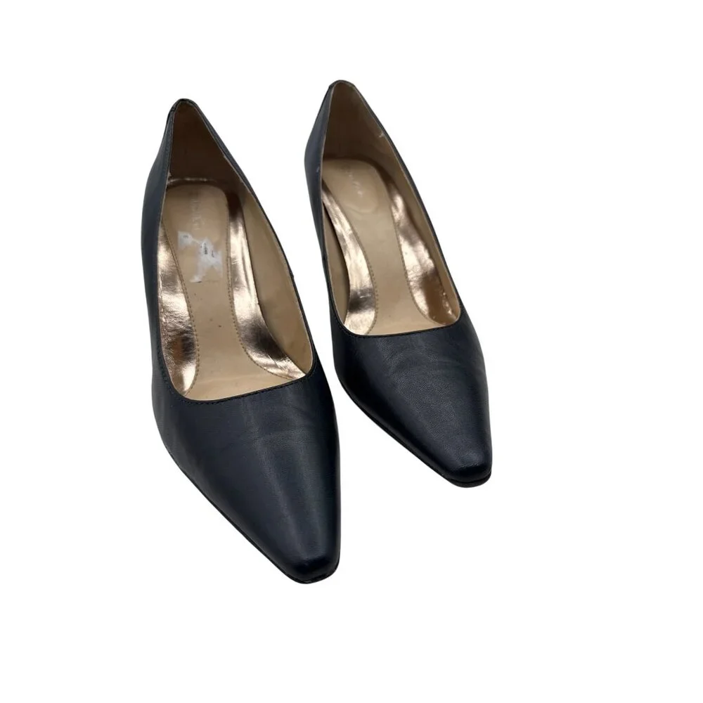 Calvin Klein Size 10 Dolly Style Black Pointed-Toe Stylist Leather Heels